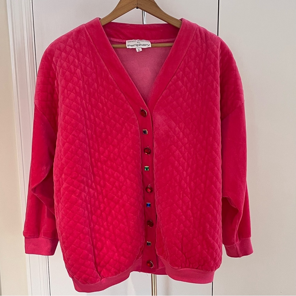 Kathleen Usherwood for Periphery Retro 80s Velour Vintage Cardigan Women Pink